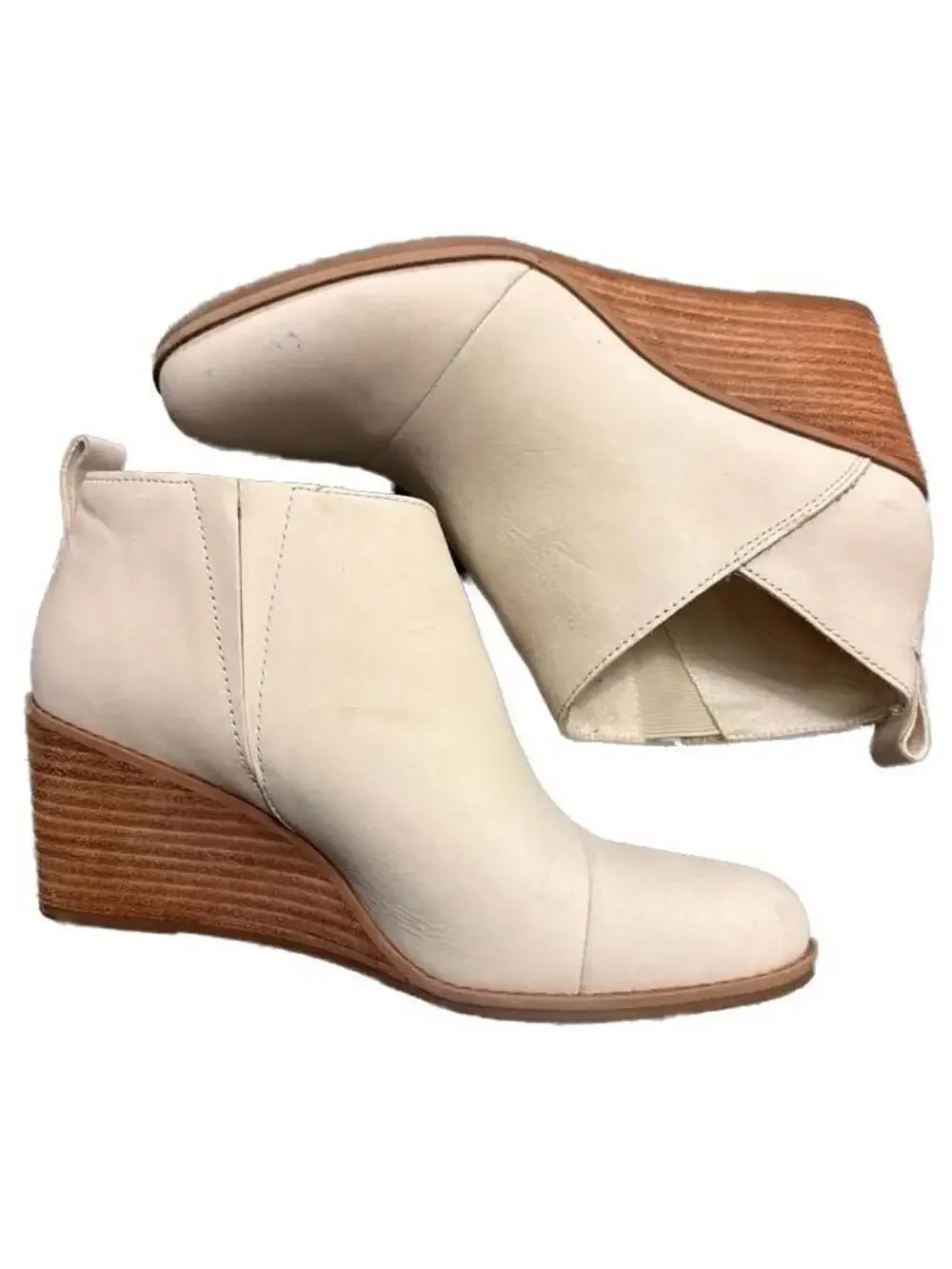 TOMS Marta Women's Wedge Ankle Booties in Beige Leather Size 8